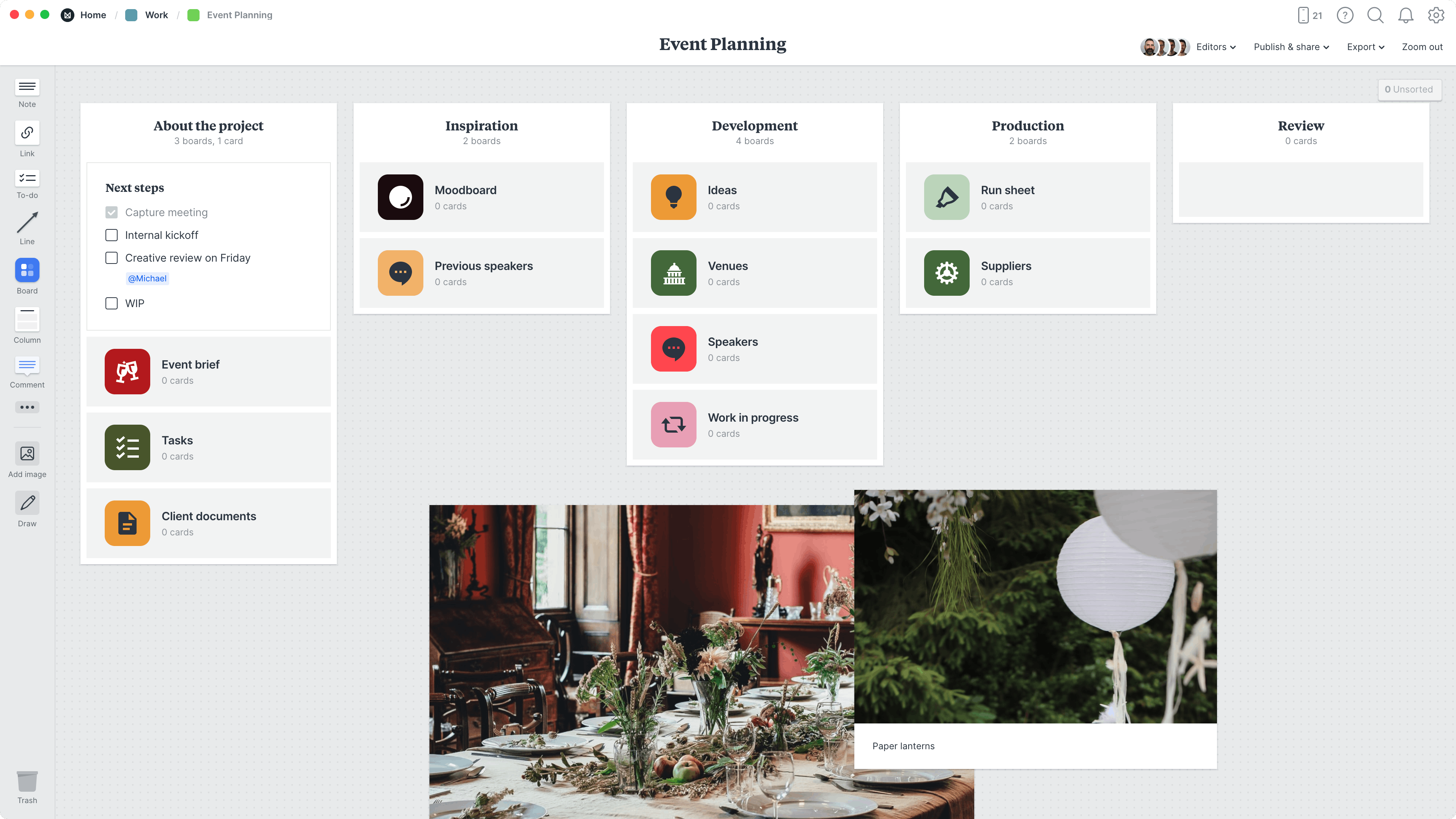 Event Planning Template, within the Milanote app