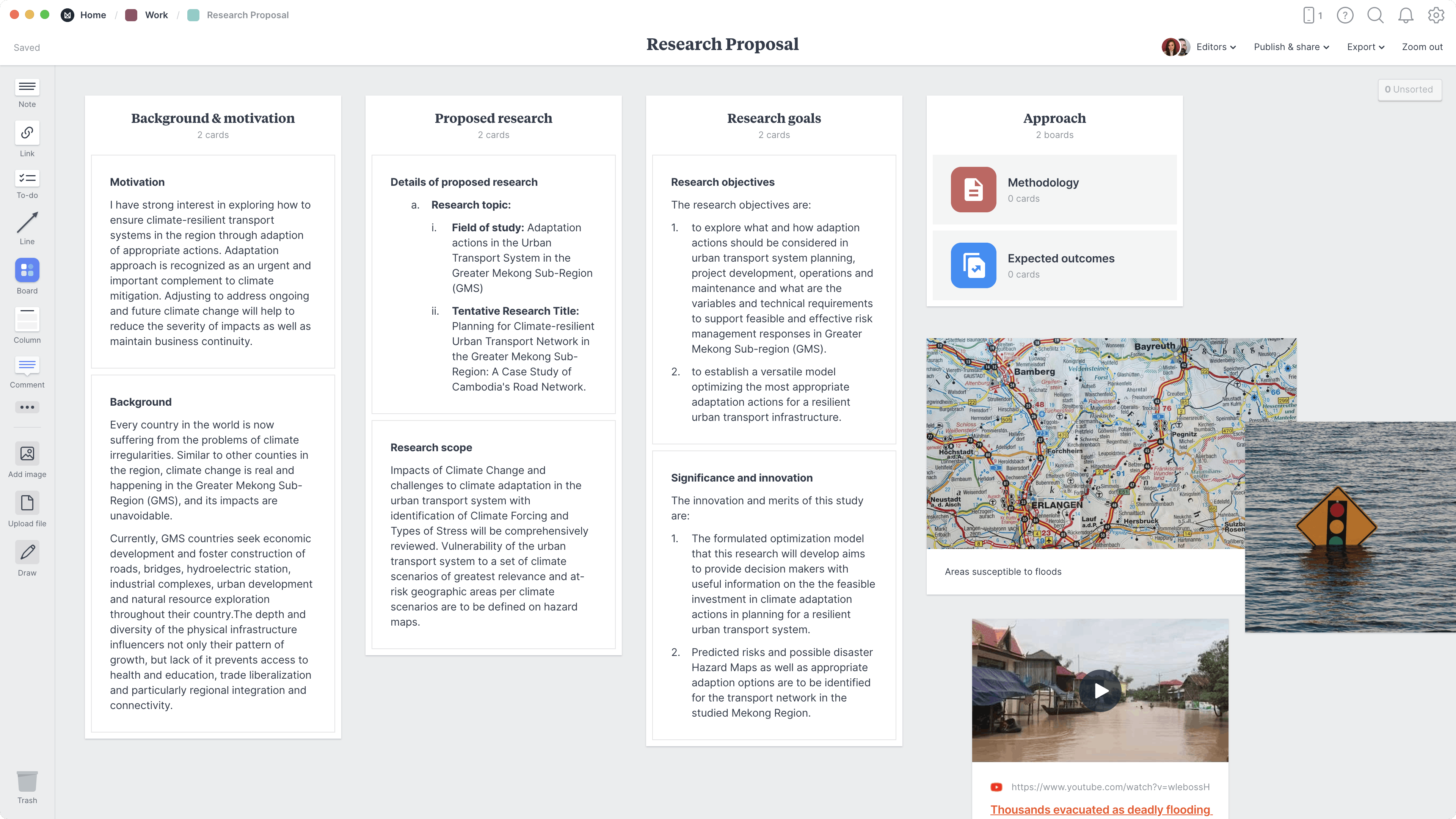 Research Proposal Template, within the Milanote app