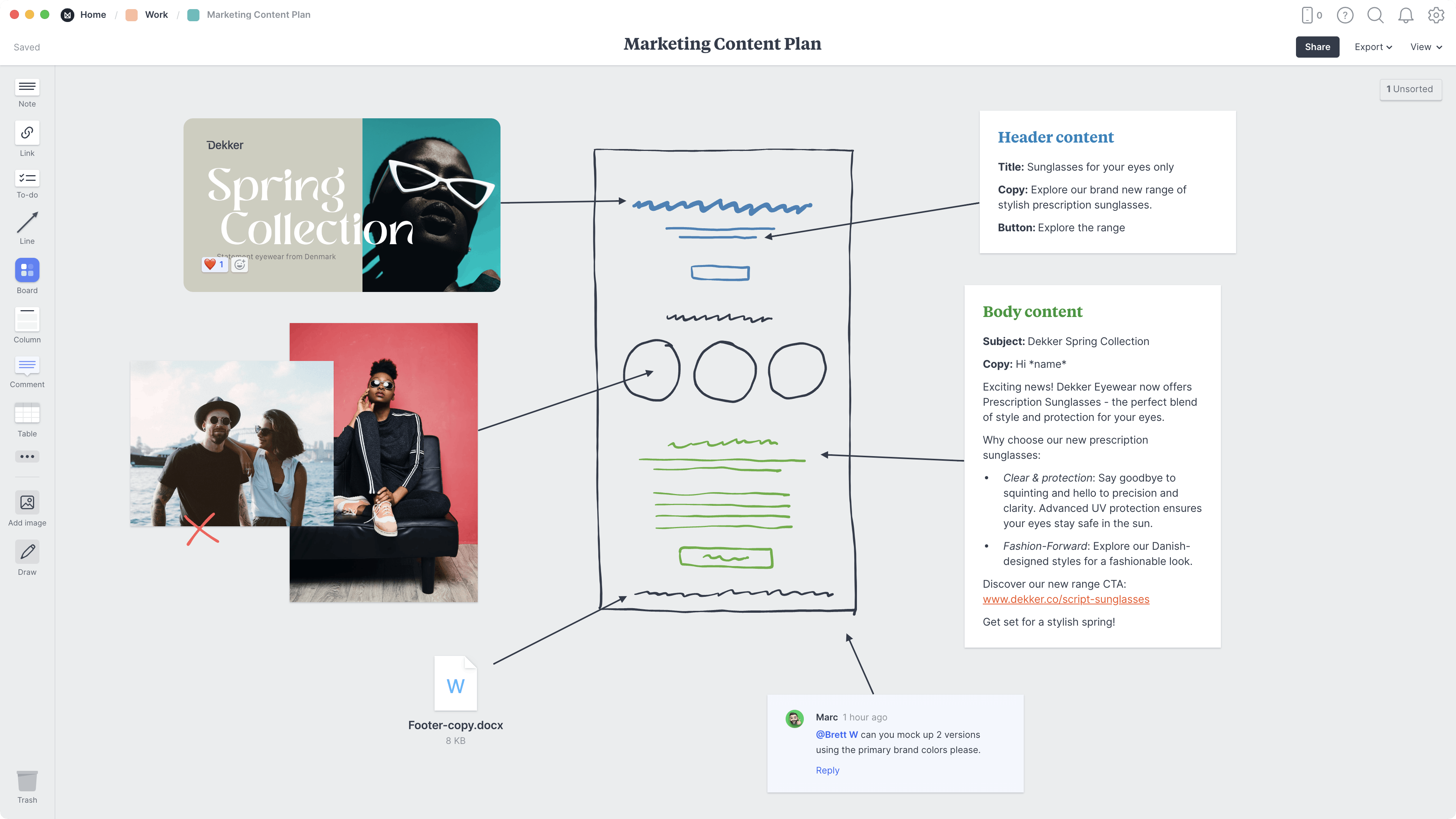 Marketing Content Plan Template, within the Milanote app