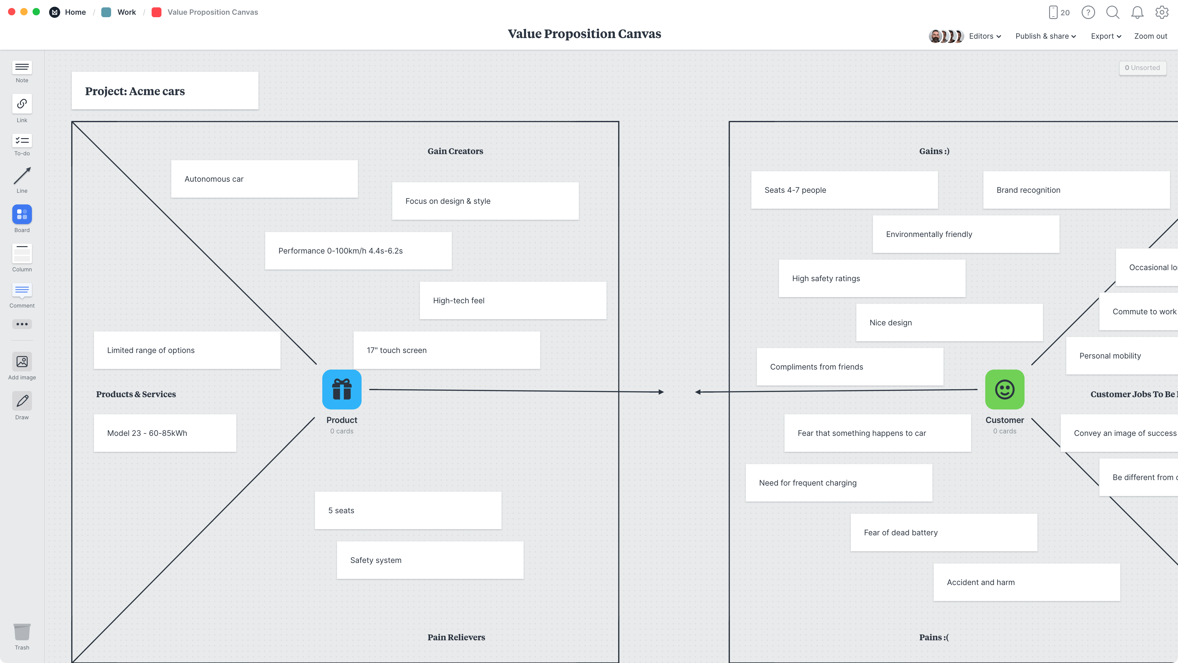 Value Proposition Canvas Template, within the Milanote app