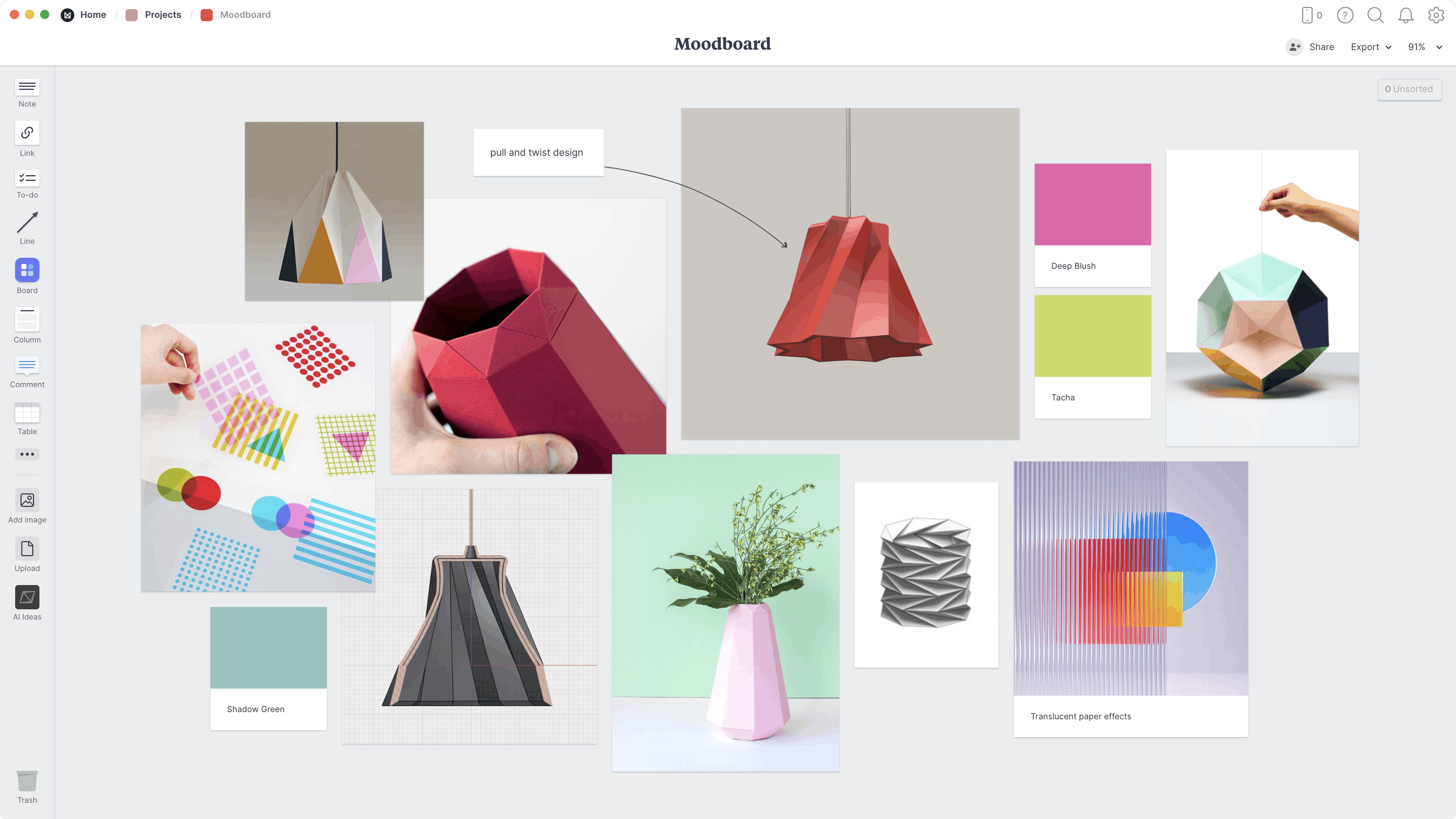 Craft Project Moodboard Template, within the Milanote app