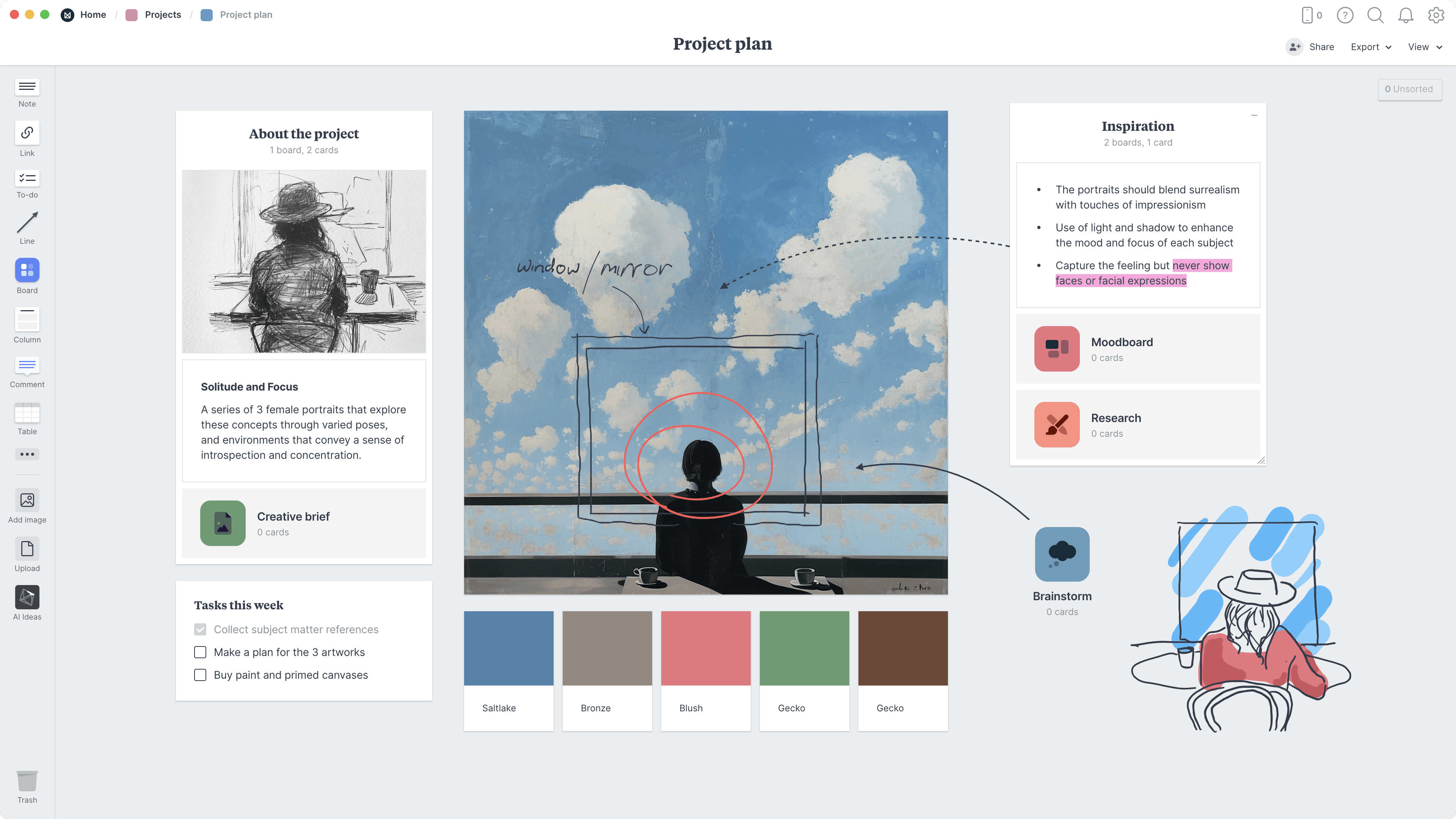 Visual Art Project Plan Template, within the Milanote app