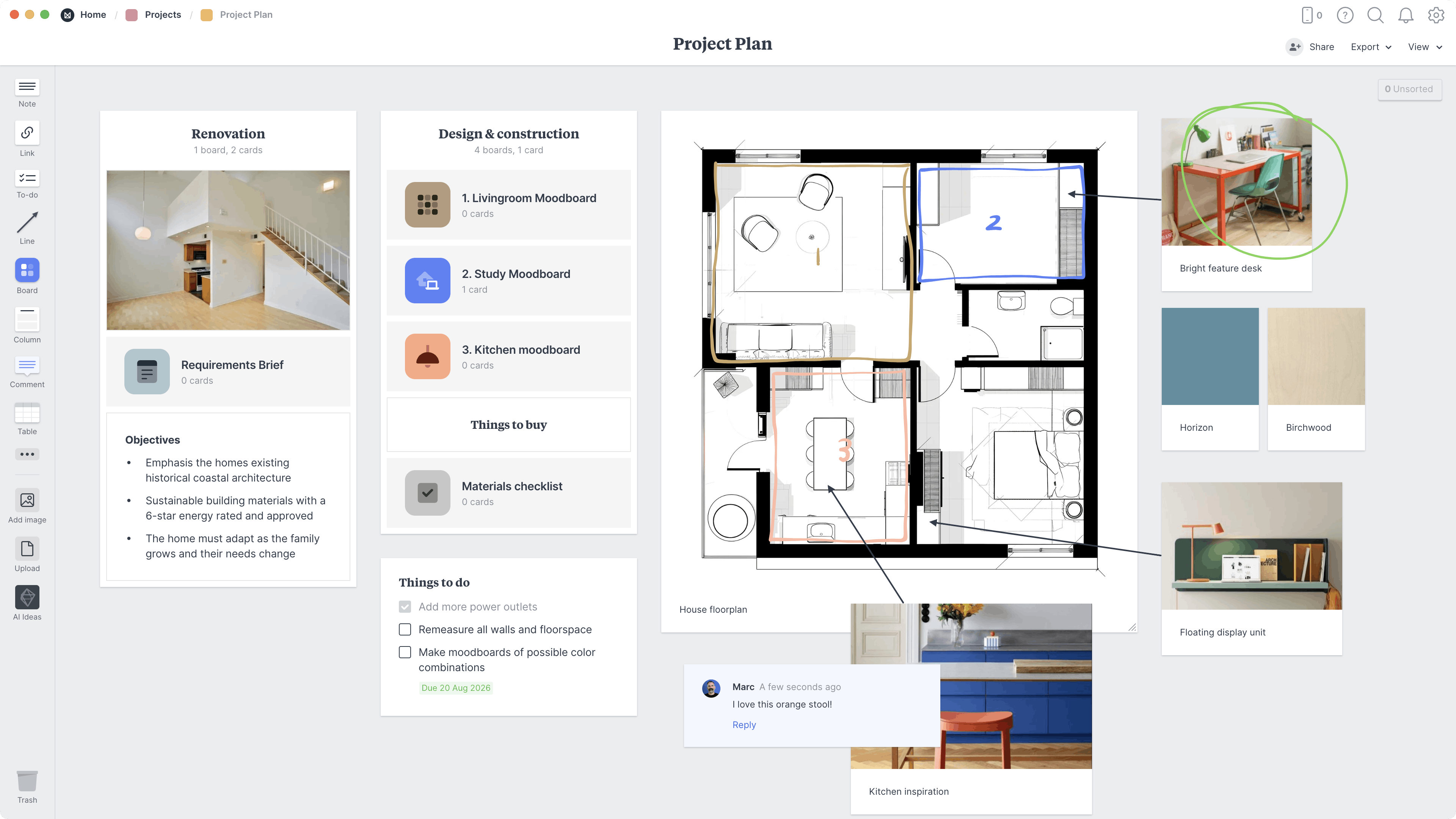 Renovation Project Plan Template, within the Milanote app