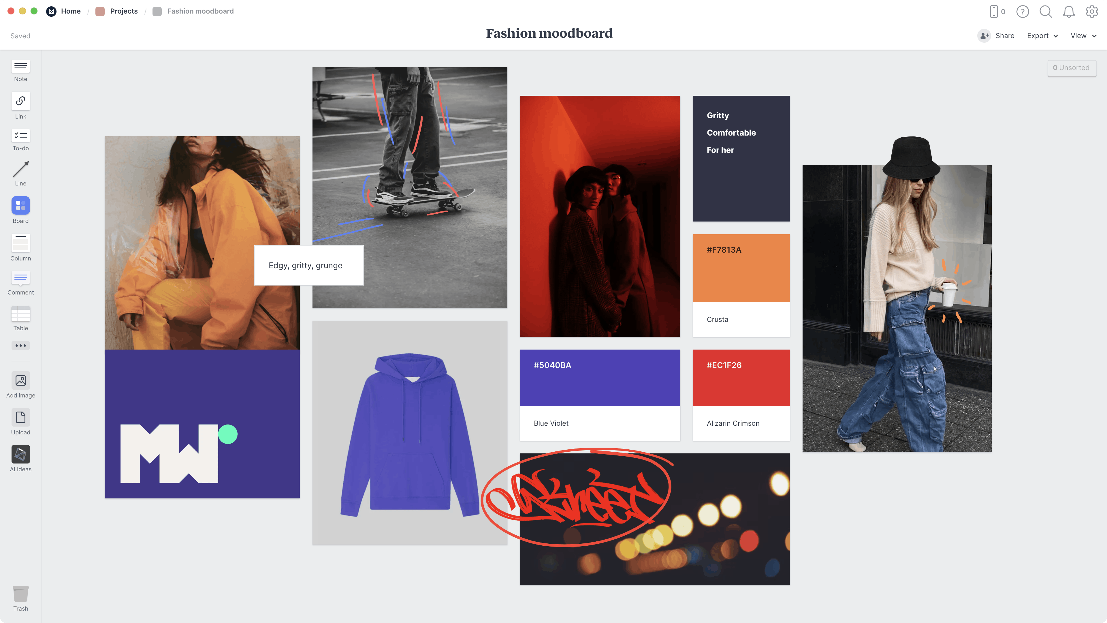 Fashion Moodboard Template, within the Milanote app